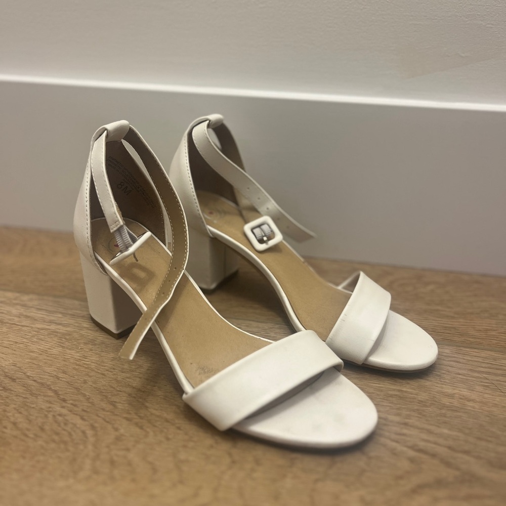 White Block Heel Sandals